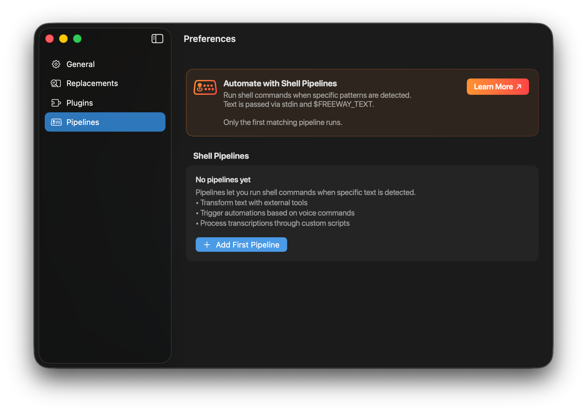 Freeway Settings - Pipelines