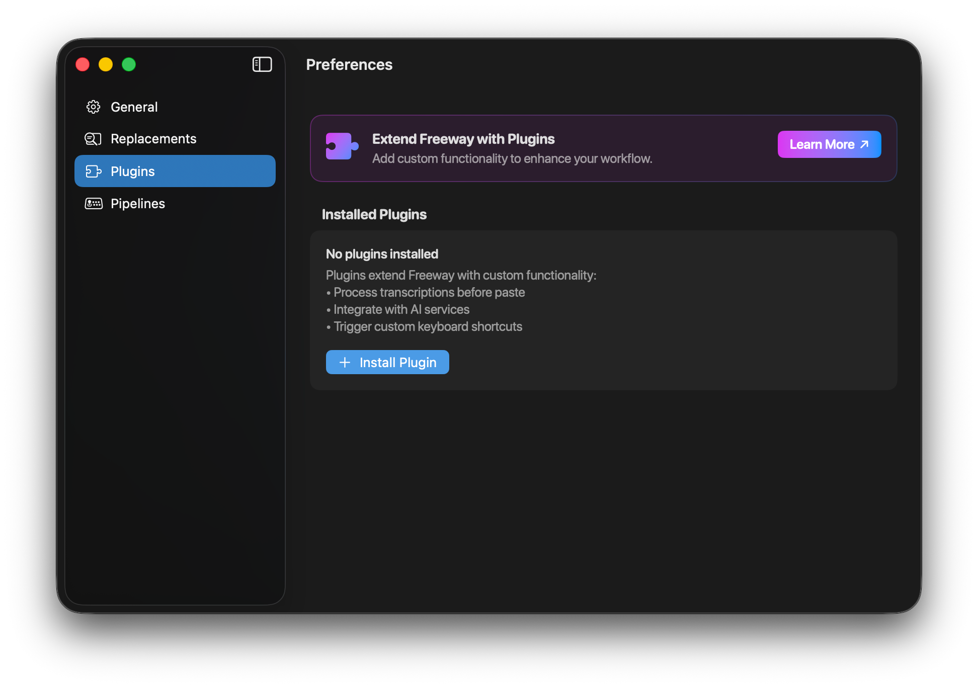 Freeway Settings - Plugins